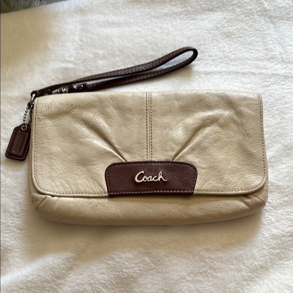 Coach Cream and Brown Clutch